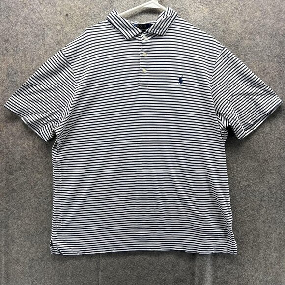 Polo Ralph Lauren Polo Shirt Mens XL Navy White Stripe Classic Fit Cotton Logo - Picture 1 of 12